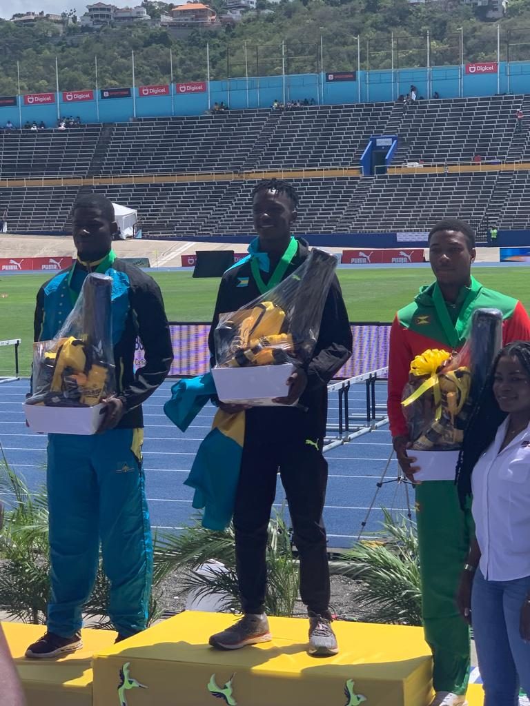 Brenden Vanderpool on the podium, CARIFTA Games 2022
