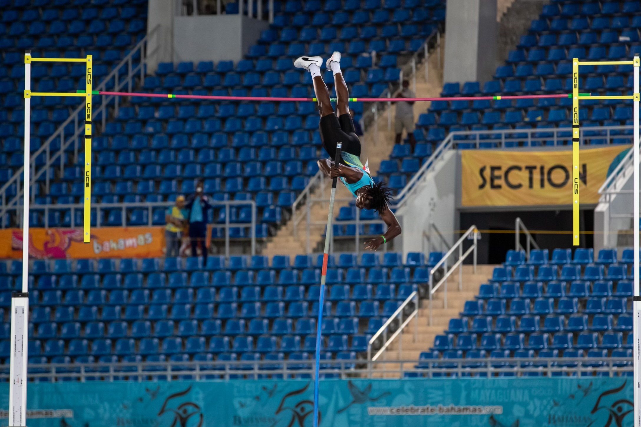 Brenden Vanderpool over the bar at Thomas A. Robinson Stadium, CARIFTA 2023