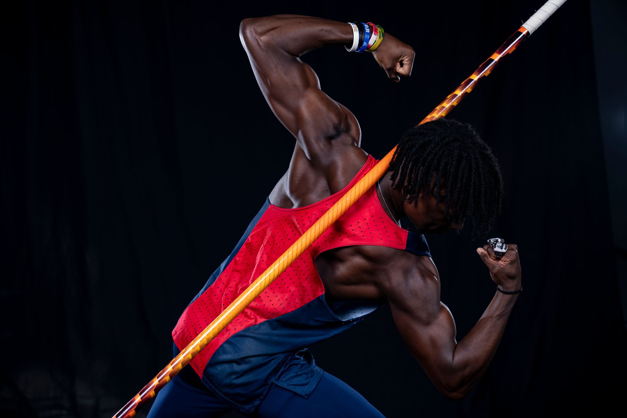 Brenden Vanderpool, studio portrait with the pole