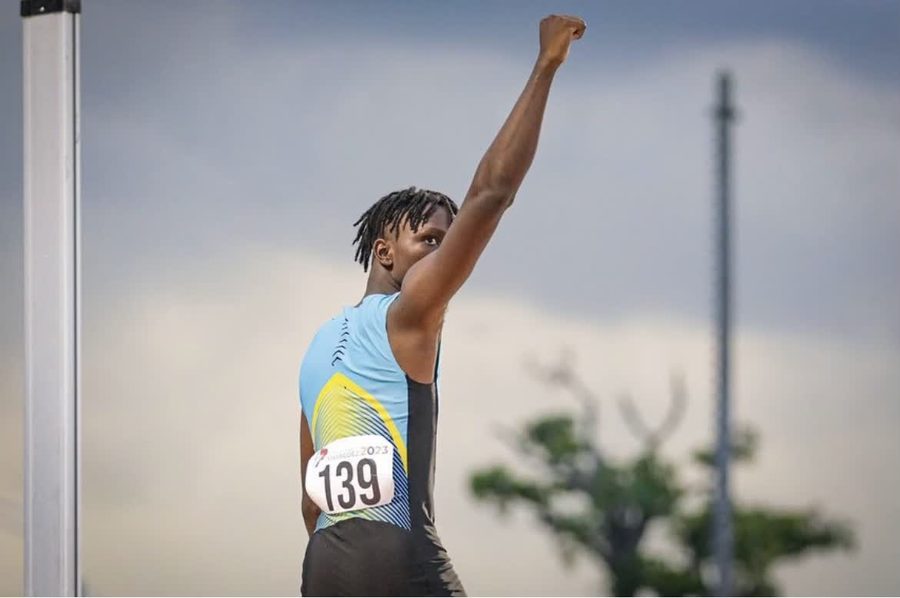 Brenden Vanderpool with an arm raised after a clearance