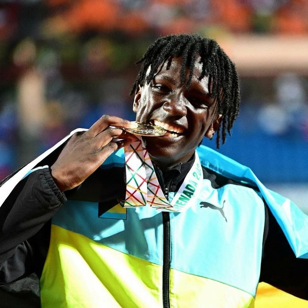 Brenden Vanderpool with the CARIFTA gold medal, Grenada 2024