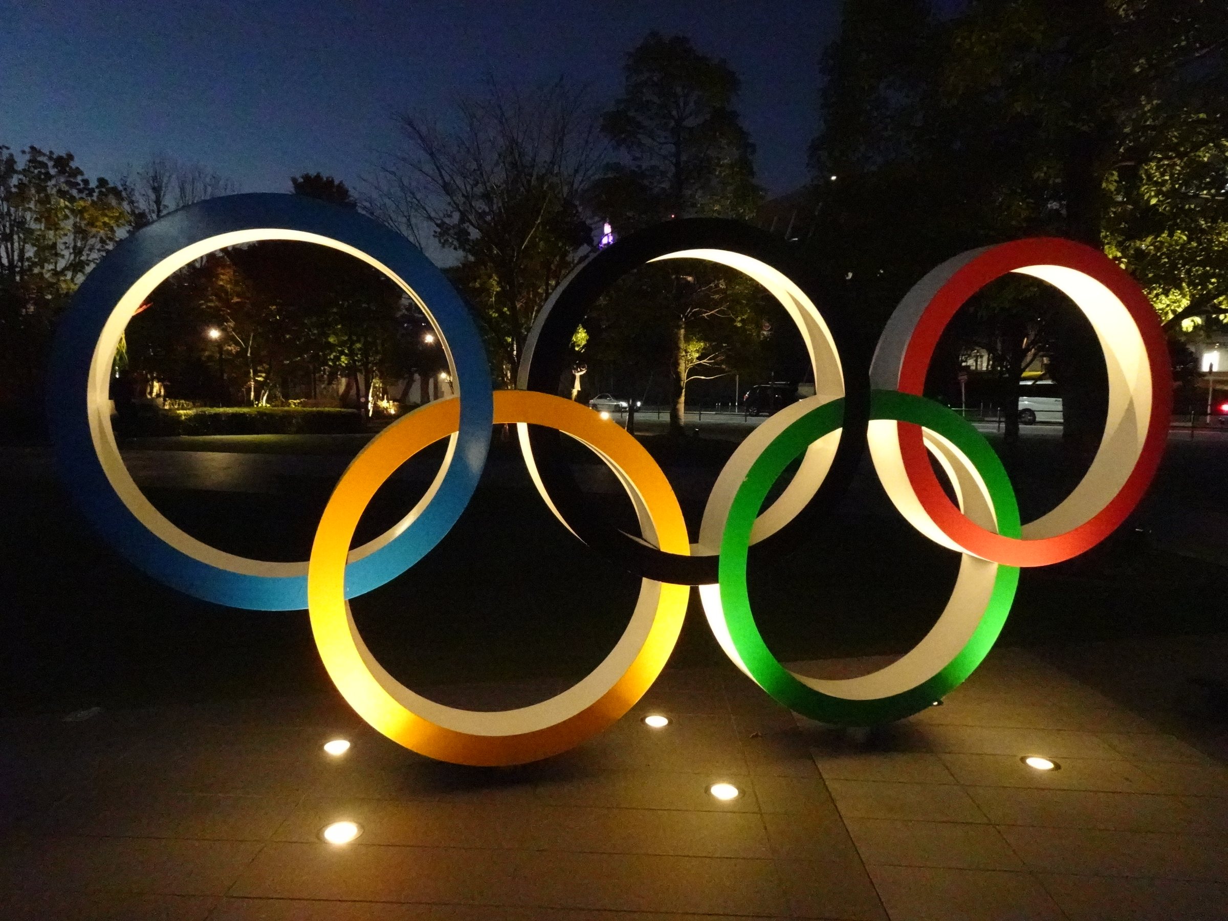 The Olympic rings at night